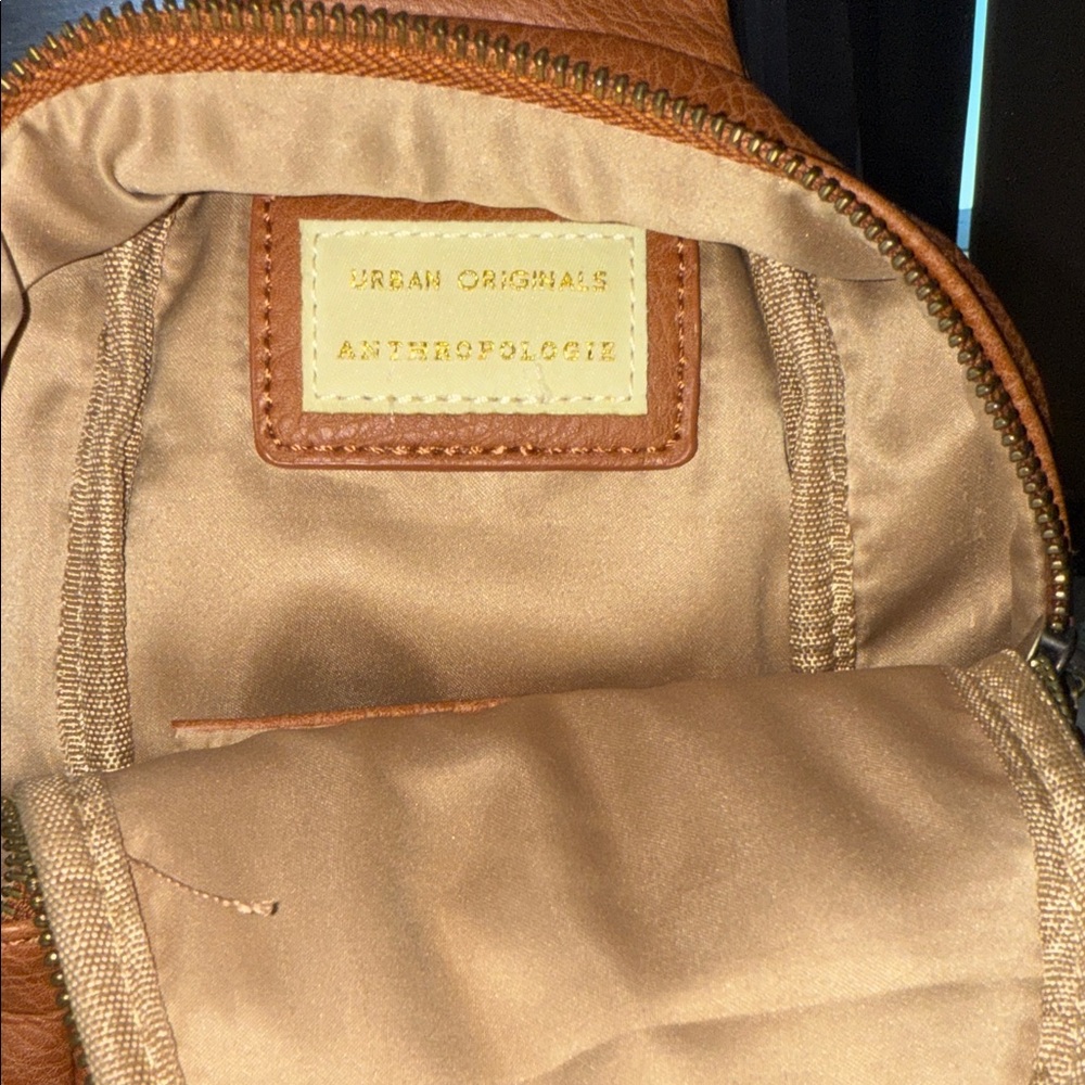 Anthropologie Tan Backpack With Patterned Strap - image 3